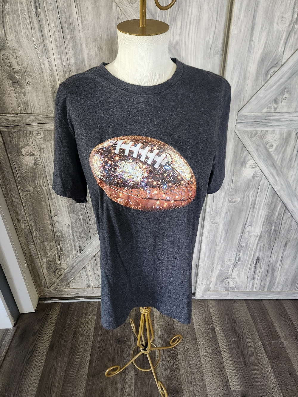Bella Canvas Dark Gray T-Shirt with Sparkle Football Graphic